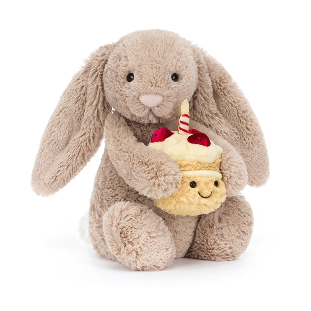 Jellycat Bashful Beige Bunny 'Birthday' (Medium, 31cm)