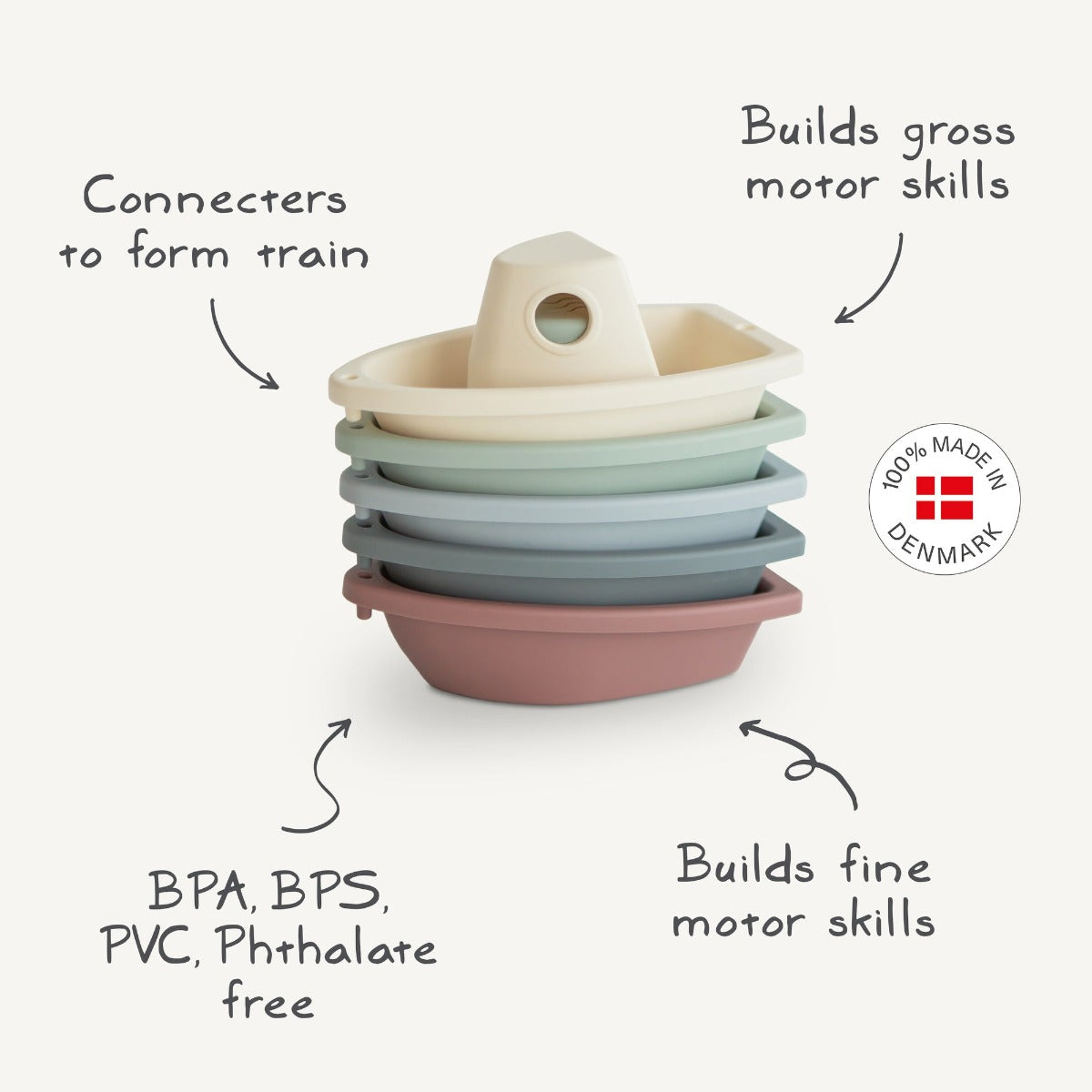 Mushie Bath Boats, 5pcs (3 Colors)