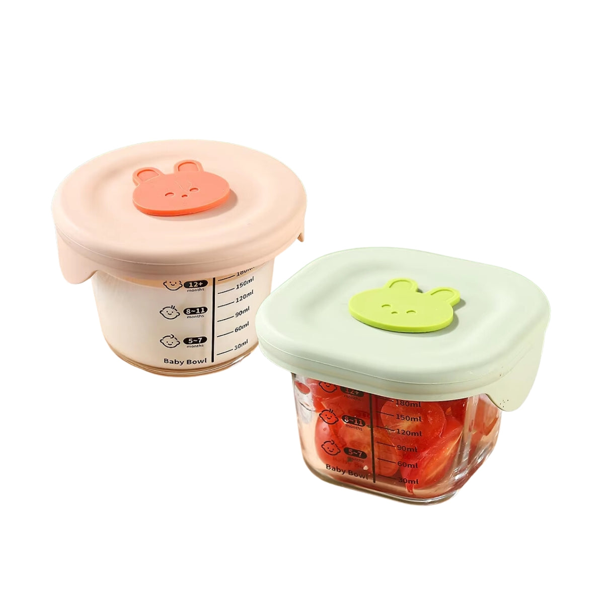 Biomom Bunny Glass Portion Food Jar with Lid, 180ml x 2pk (2 Colors) - Pupsik Singapore