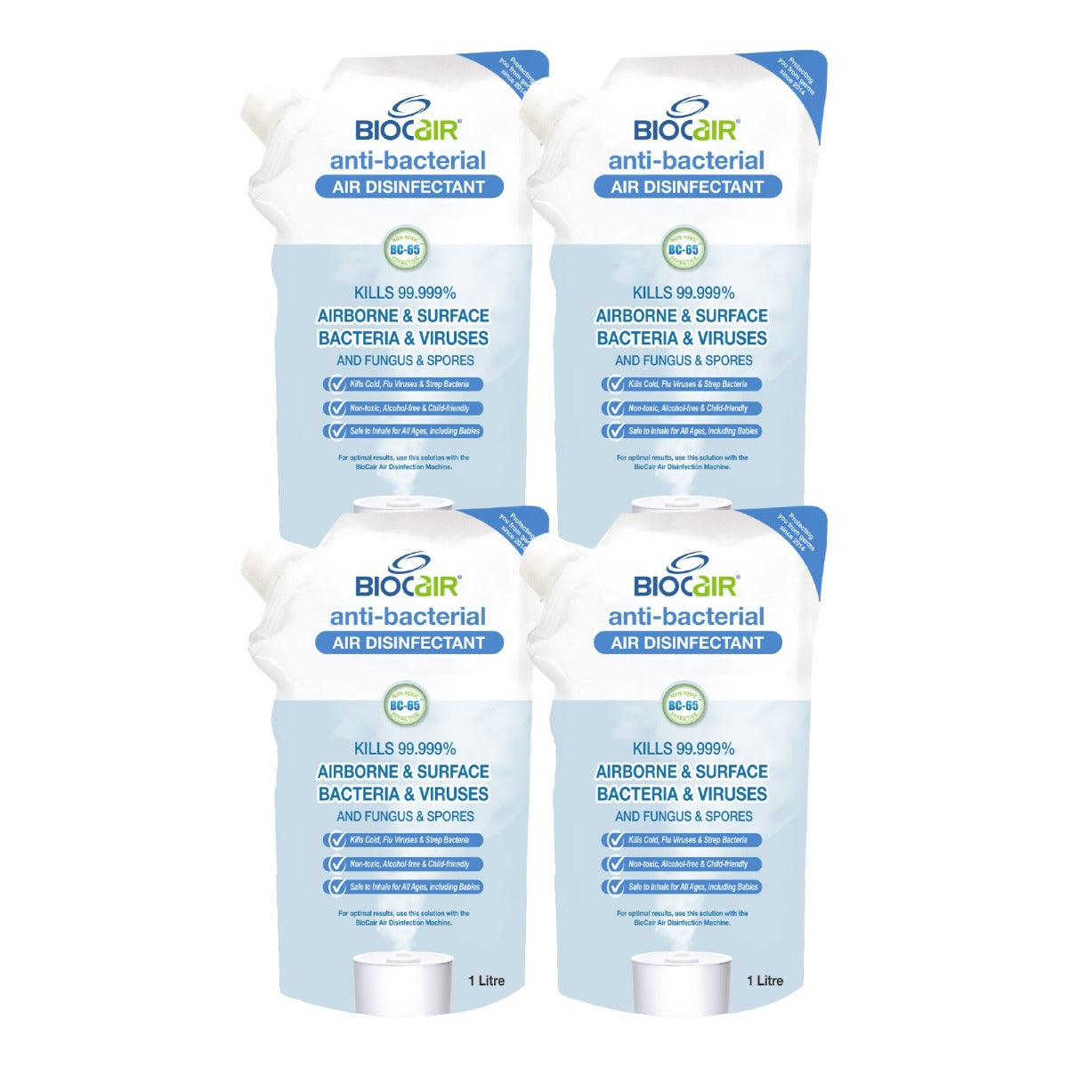 BioCair Anti-Bacterial Air Purifying Solution (Alcohol Free), 1L (4pk) - Exp 03/27