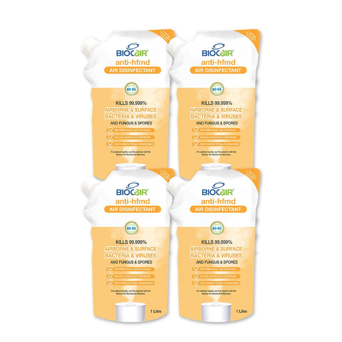 BioCair Anti-HFMD BioActive Air Purifying Solution (Alcohol Free), 1L (4pk) - Exp 03/27