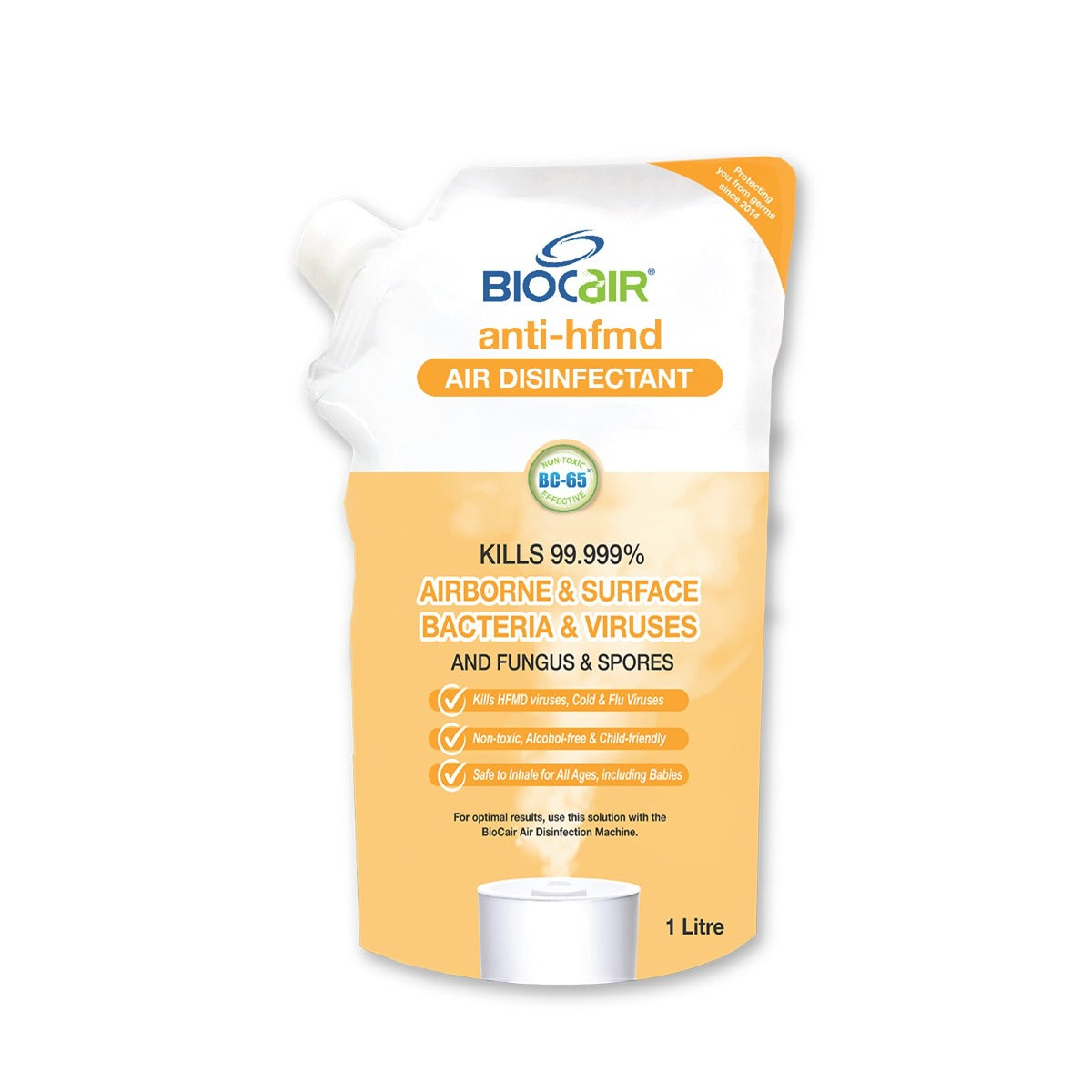 BioCair Anti-HFMD BioActive Air Purifying Solution (Alcohol Free), 1L (4pk) - Exp 03/27