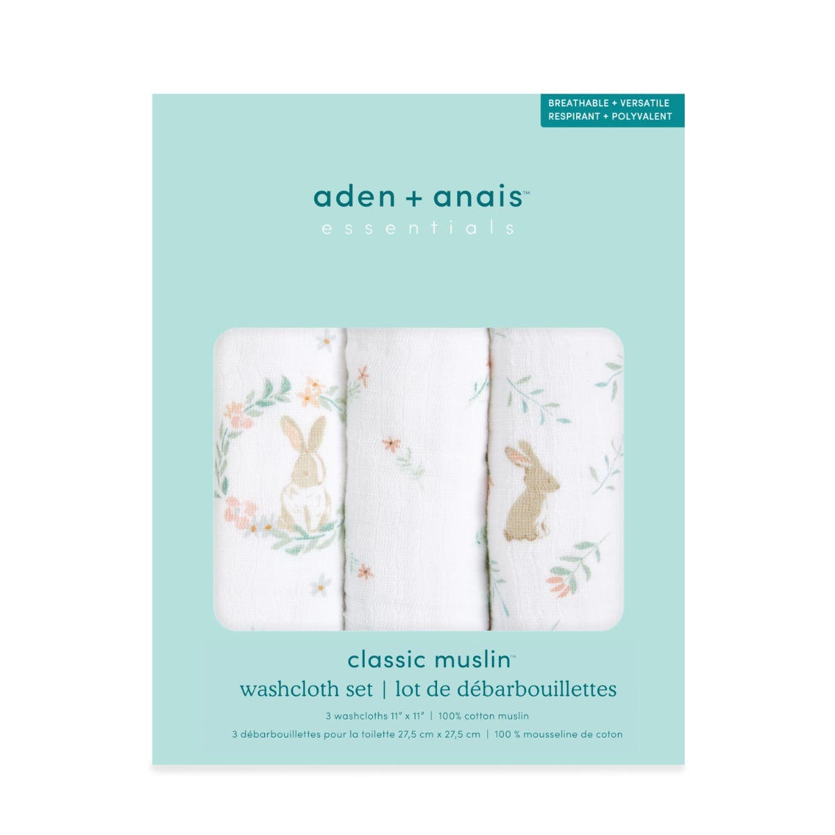Aden Anais Essentials Cotton Muslin Washcloths, 3pk (7 designs) - Pupsik Singapore