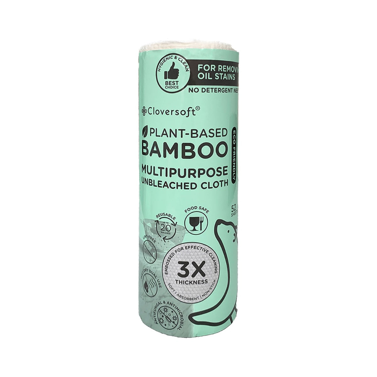 Cloversoft Plant-Based Unbleached Bamboo Multi Purpose Cloth Wipes (52 Sheets)
