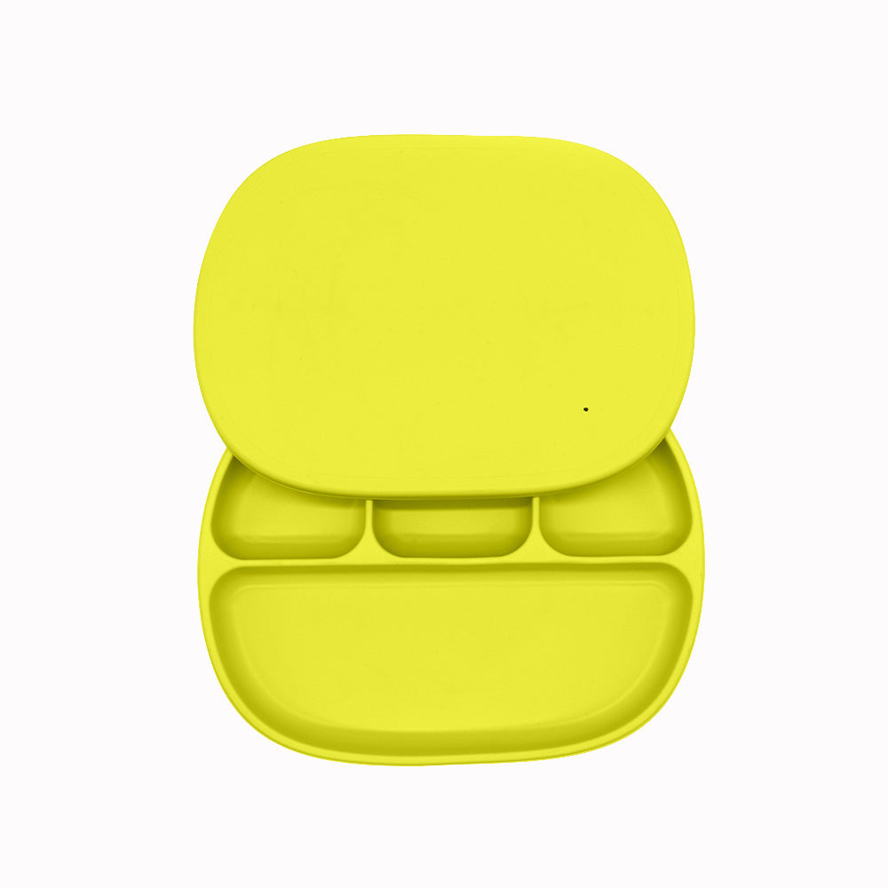Biomom 4-Divided Silicone Suction Baby Plate with Cover (12 Colors) - Pupsik Singapore
