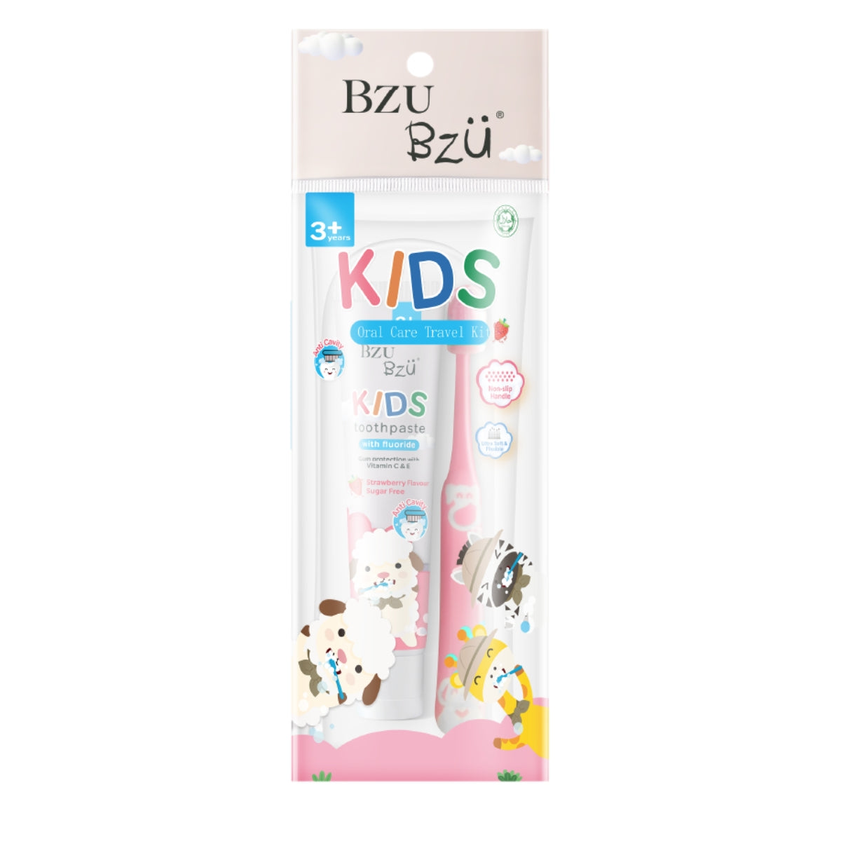 BZU BZU Kids Oral Care Travel Kit - Strawberry Toothpaste + Pink Toothbrush (Exp 01/27)