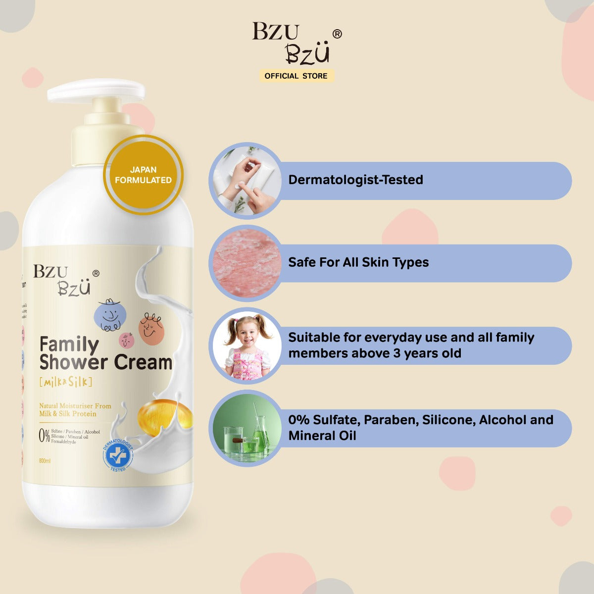BZU BZU Family Milk & Silk Shower Cream, 800ml (Exp 05/27)