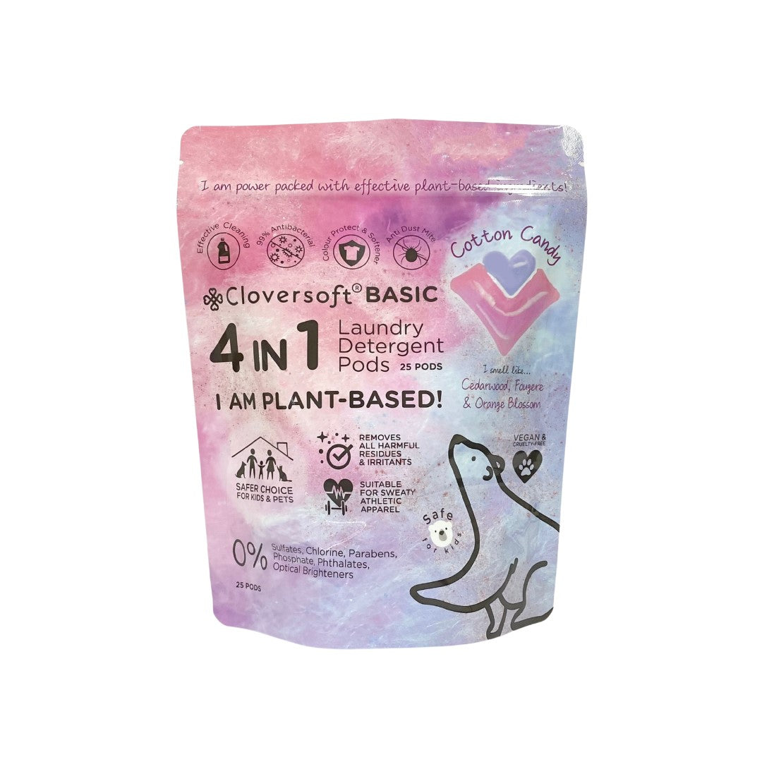 Cloversoft 4-in-1 Basic Plant-based Laundry Pods, 25 Pods - Cotton Candy (Exp 11/26)
