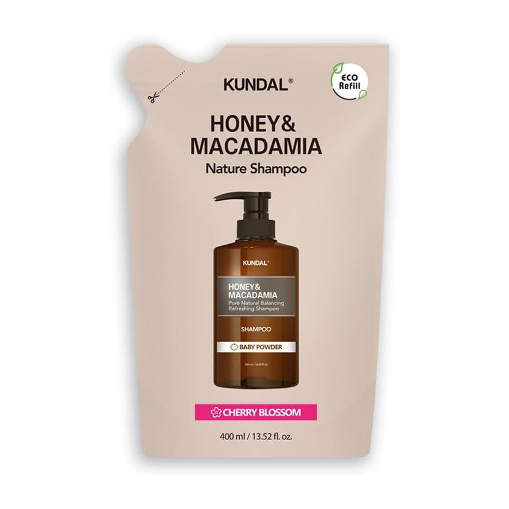 Kundal Honey & Macadamia Nature Shampoo, 400ml Refill Bag - Cherry Blossom (Exp 11/27)