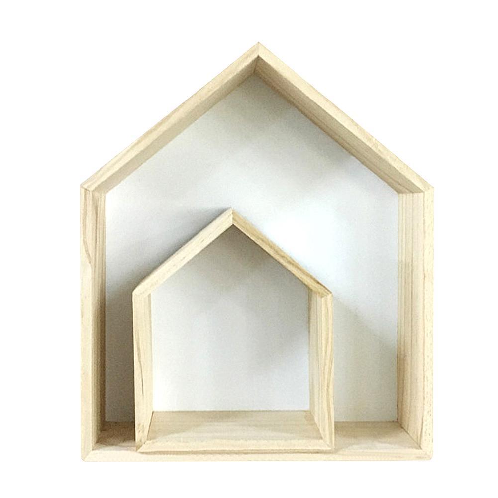 Wooden House Decorative Storage Shelf, 2pc – White