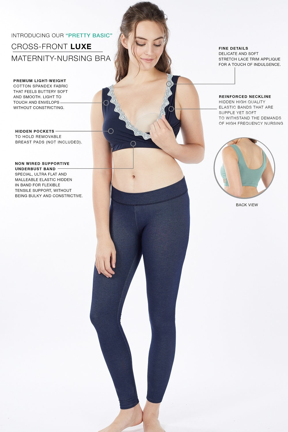 MEV Cross-Front Luxe Maternity-Nursing Bra - Navy