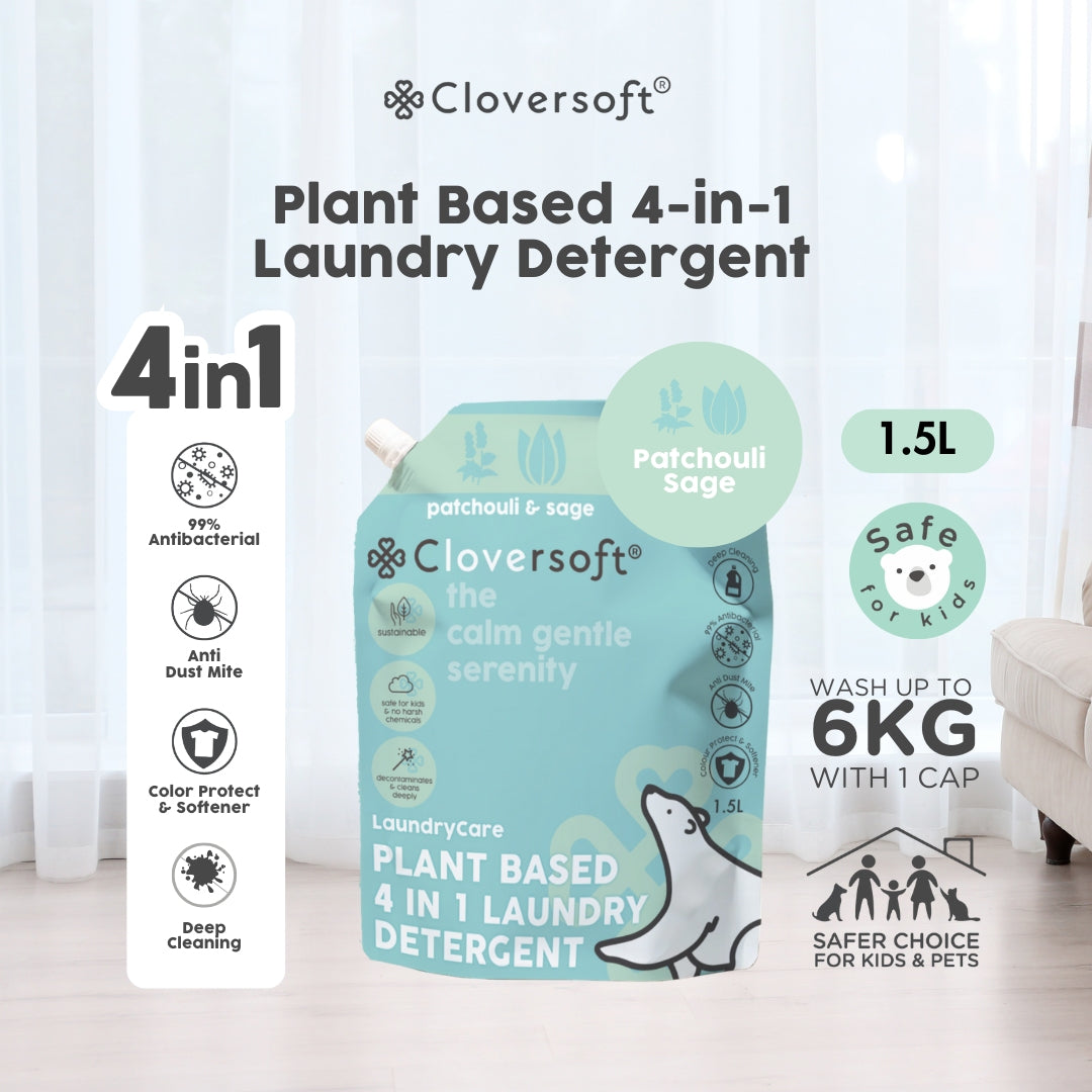Cloversoft Plant-based 4-in-1 Laundry Detergent, 1.5L Refill Bag - Patchouli & Sage (Exp 11/27)