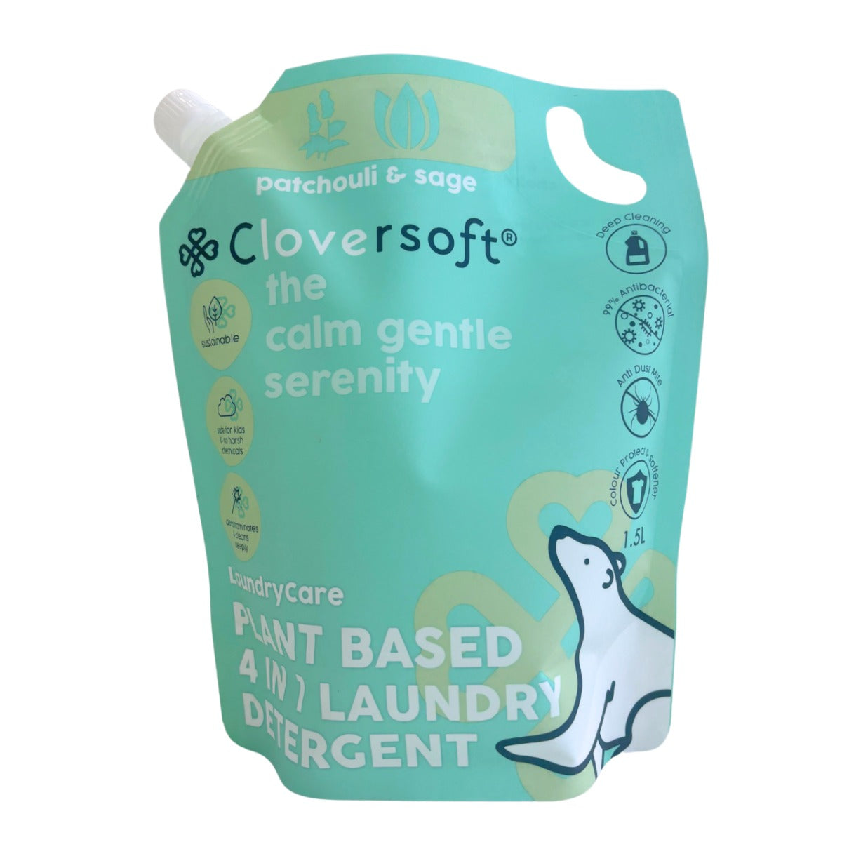 Cloversoft Plant-based 4-in-1 Laundry Detergent, 1.5L Refill Bag - Patchouli & Sage (Exp 11/27)