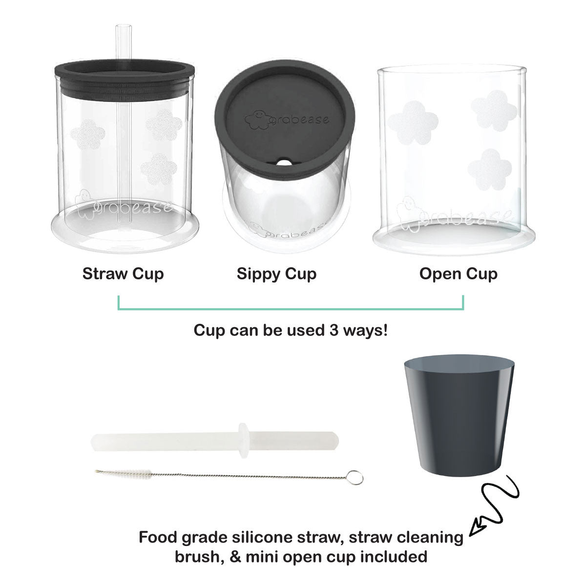 Grabease Spoutless Sippy & Straw Convertible Cup Set (3 Colours)