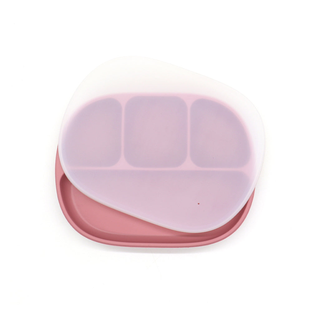 Biomom 4-Divided Silicone Suction Baby Plate with Translucent Cover (12 Colors) - Pupsik Singapore