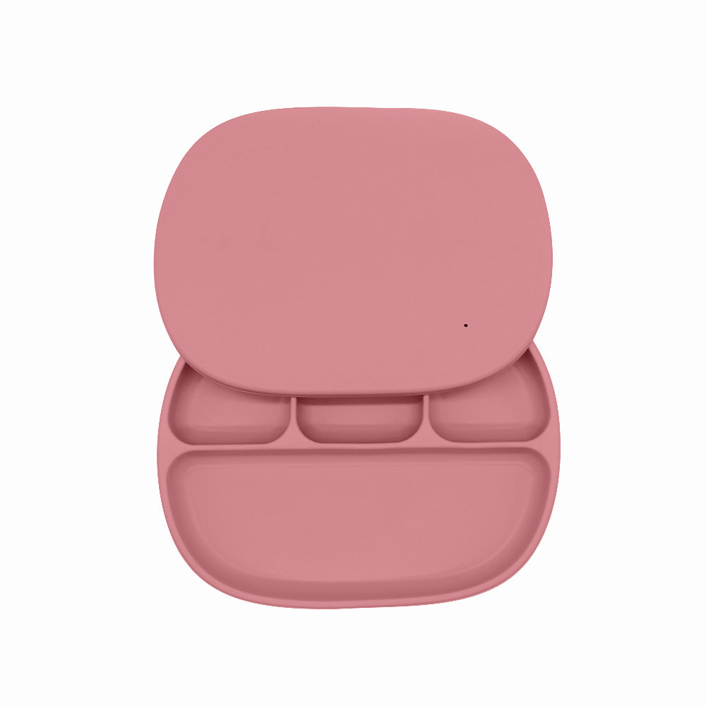 Biomom 4-Divided Silicone Suction Baby Plate with Cover (12 Colors) - Pupsik Singapore