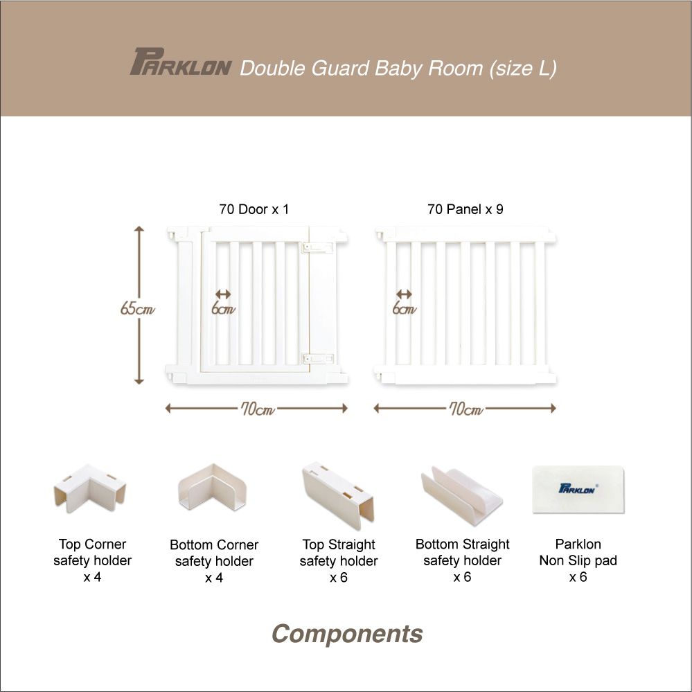 Parklon Double Guard Baby Fence, Size L -  210 x 140cm (Oatmeal Beige)