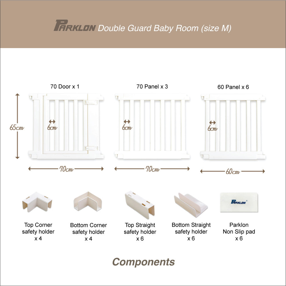 Parklon Double Guard Baby Fence, Size M -  190 x 130cm (Cream Ivory)