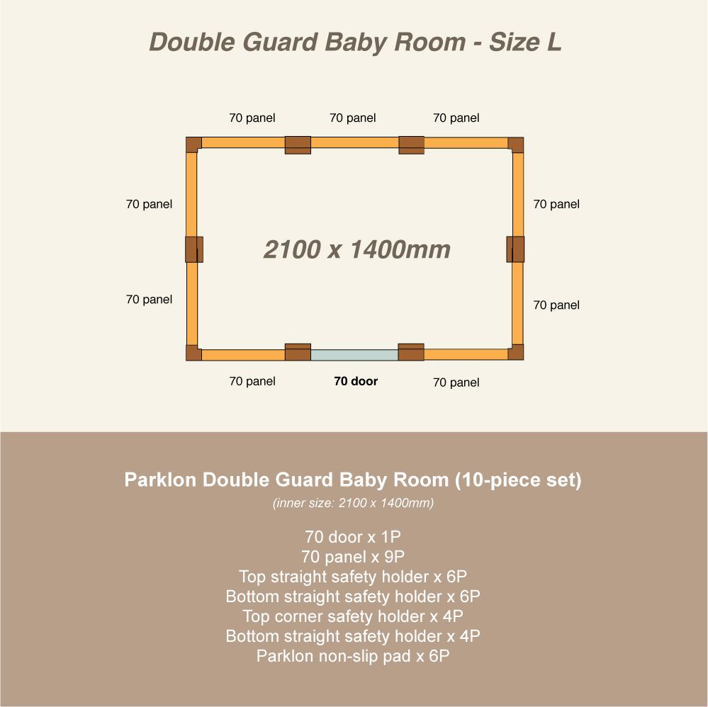Parklon Double Guard Baby Fence, Size L -  210 x 140cm (Oatmeal Beige)