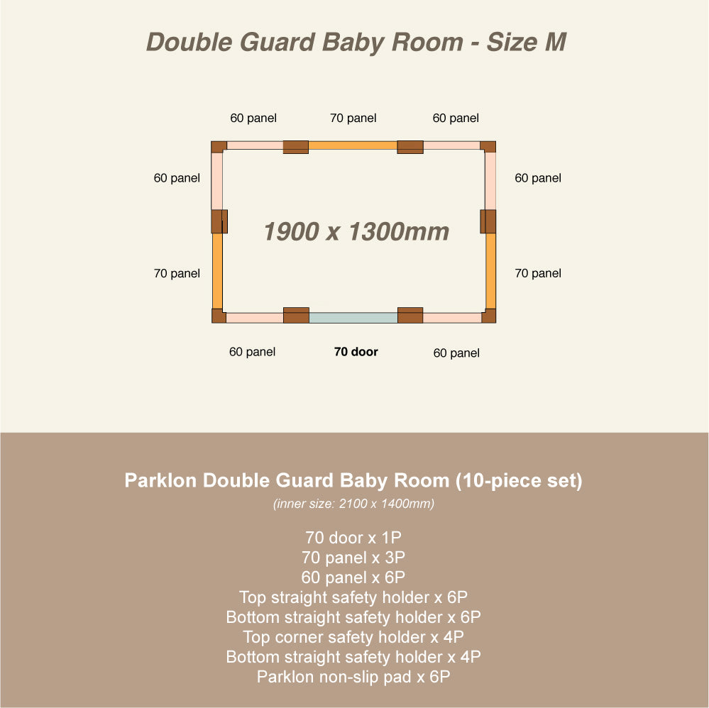 Parklon Double Guard Baby Fence, Size M -  190 x 130cm (Oatmeal Beige)