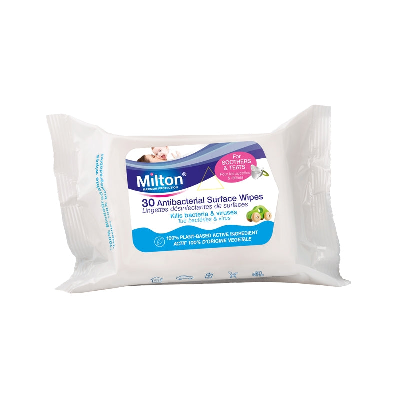 Milton Antibacterial Surface Wipes (Contains Alcohol), 30s (exp 01/27)