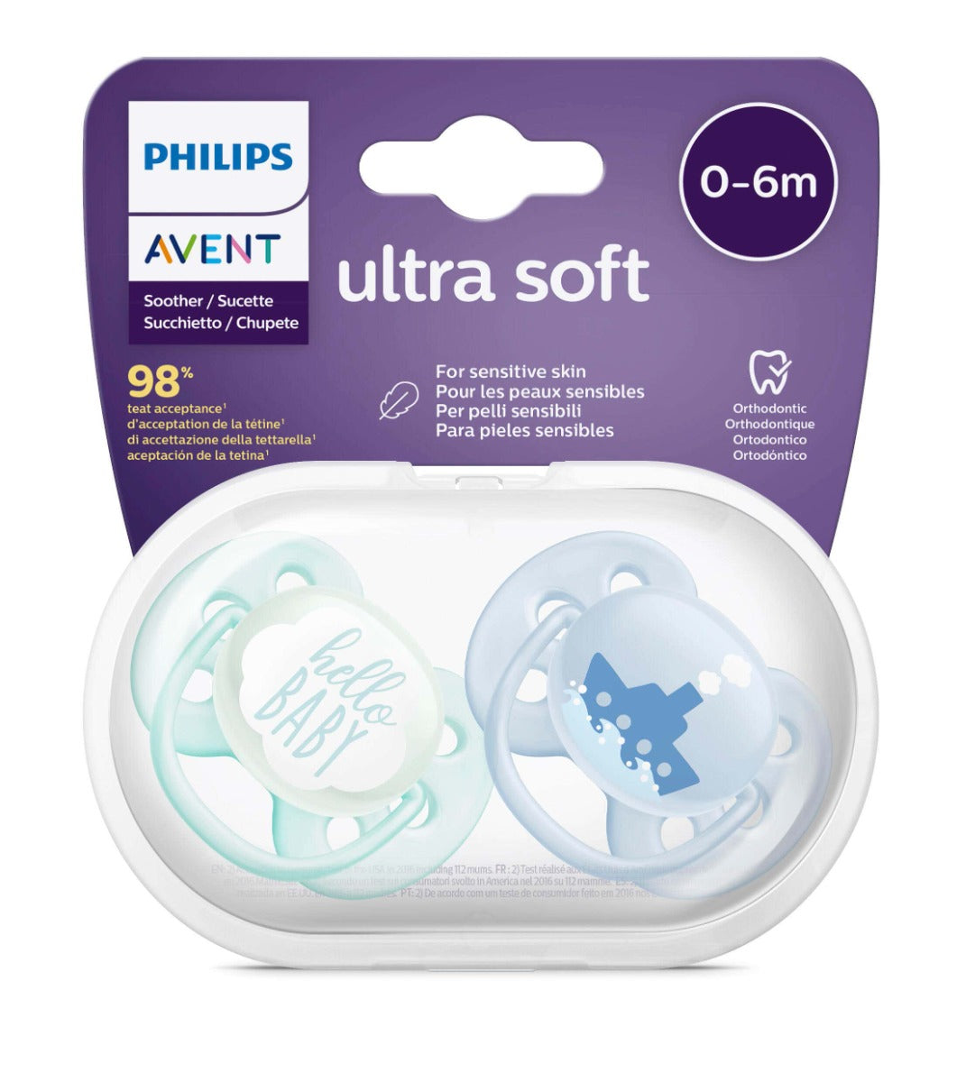 Philips Avent Ultra Soft Pacifiers, 2pk - 0-6M (2 Designs)