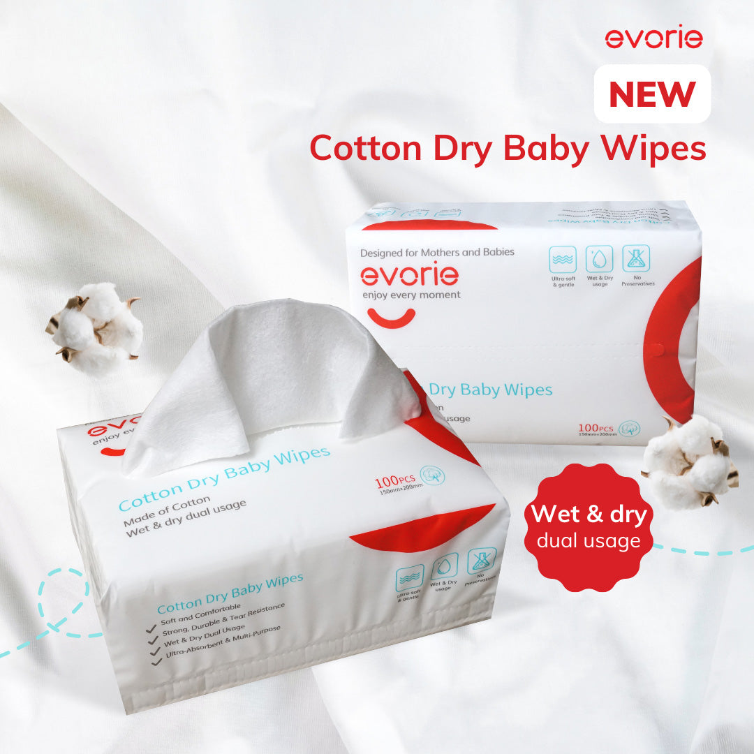 Evorie Premium Cotton Dry Baby Wipes (100 pcs) - Exp 03/28