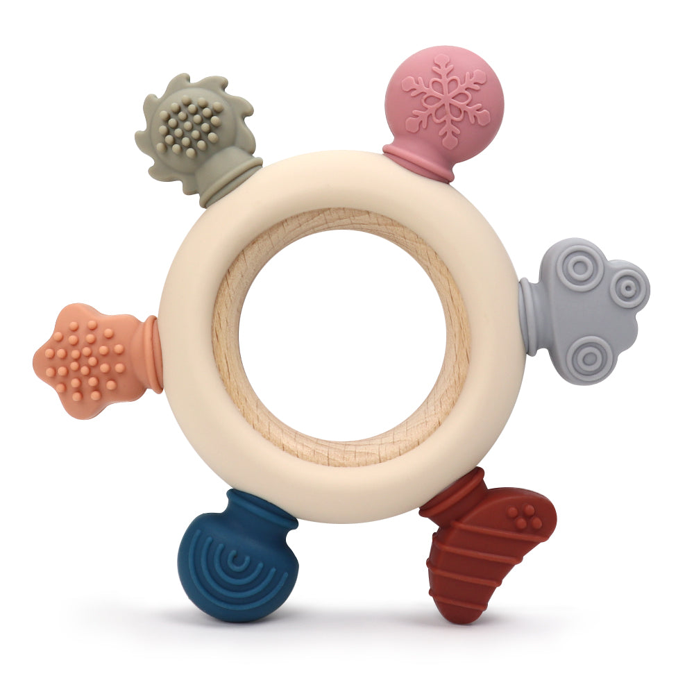 Biomom In The Sky Silicone Wooden Ring Sensory Teether (3 Colors)