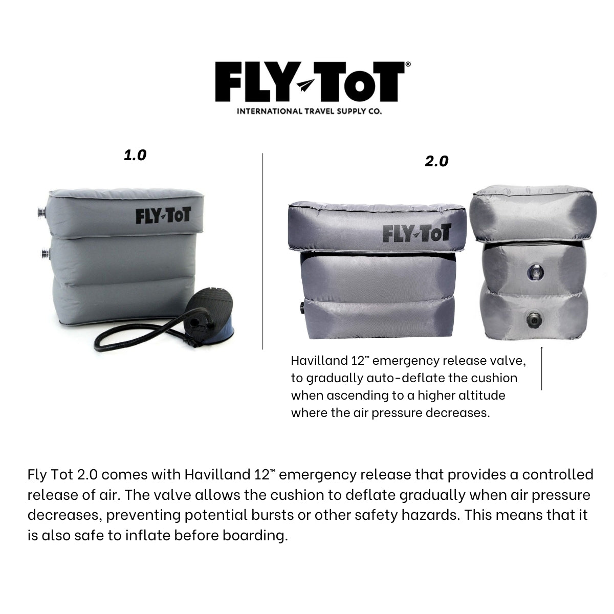 Fly Tot Original 2.0 Inflatable Airplane Cushion (Includes Pump + Bag)