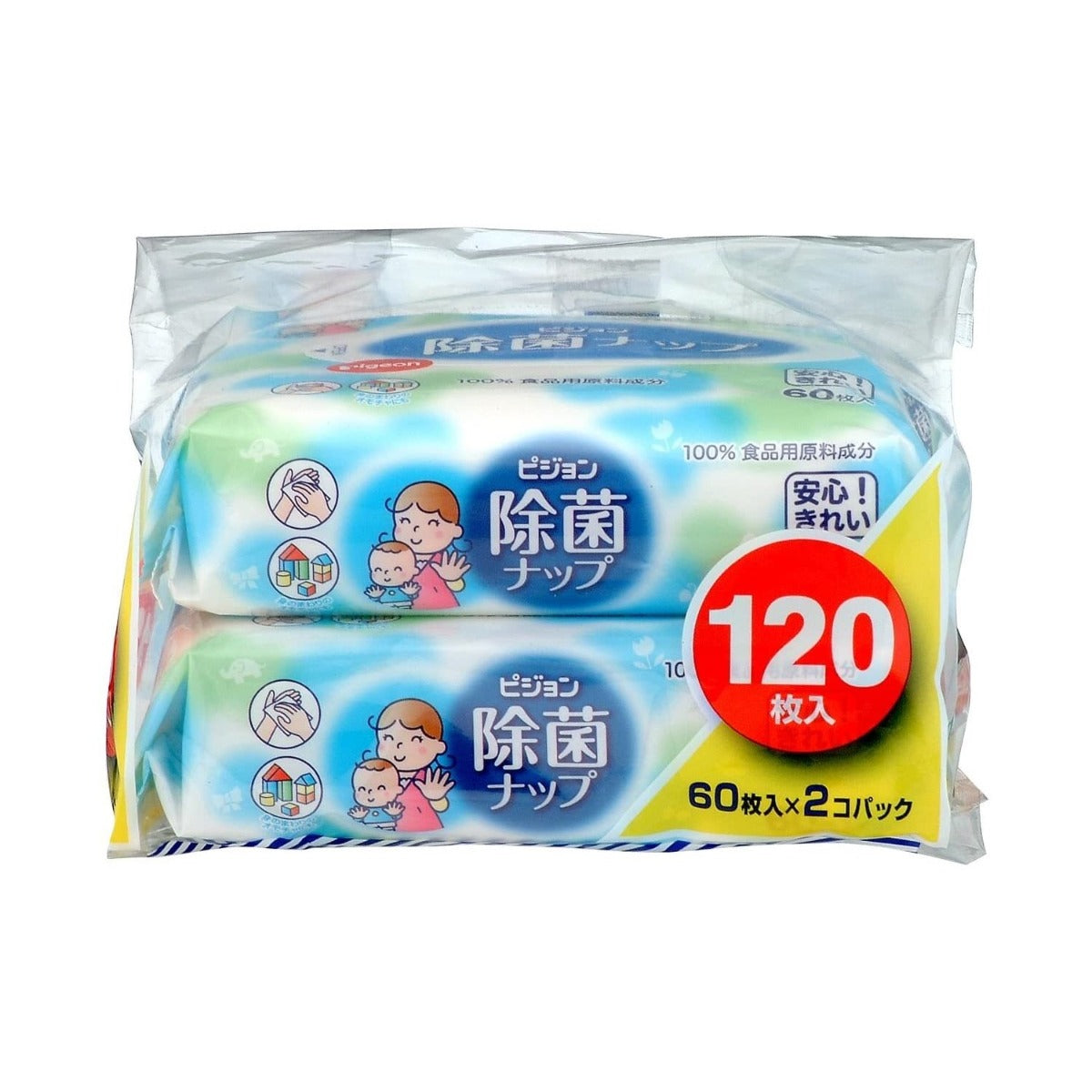 Pigeon Antibacterial Wet Tissues (Contains Alcohol), 60s (2-pack, total 120pcs)