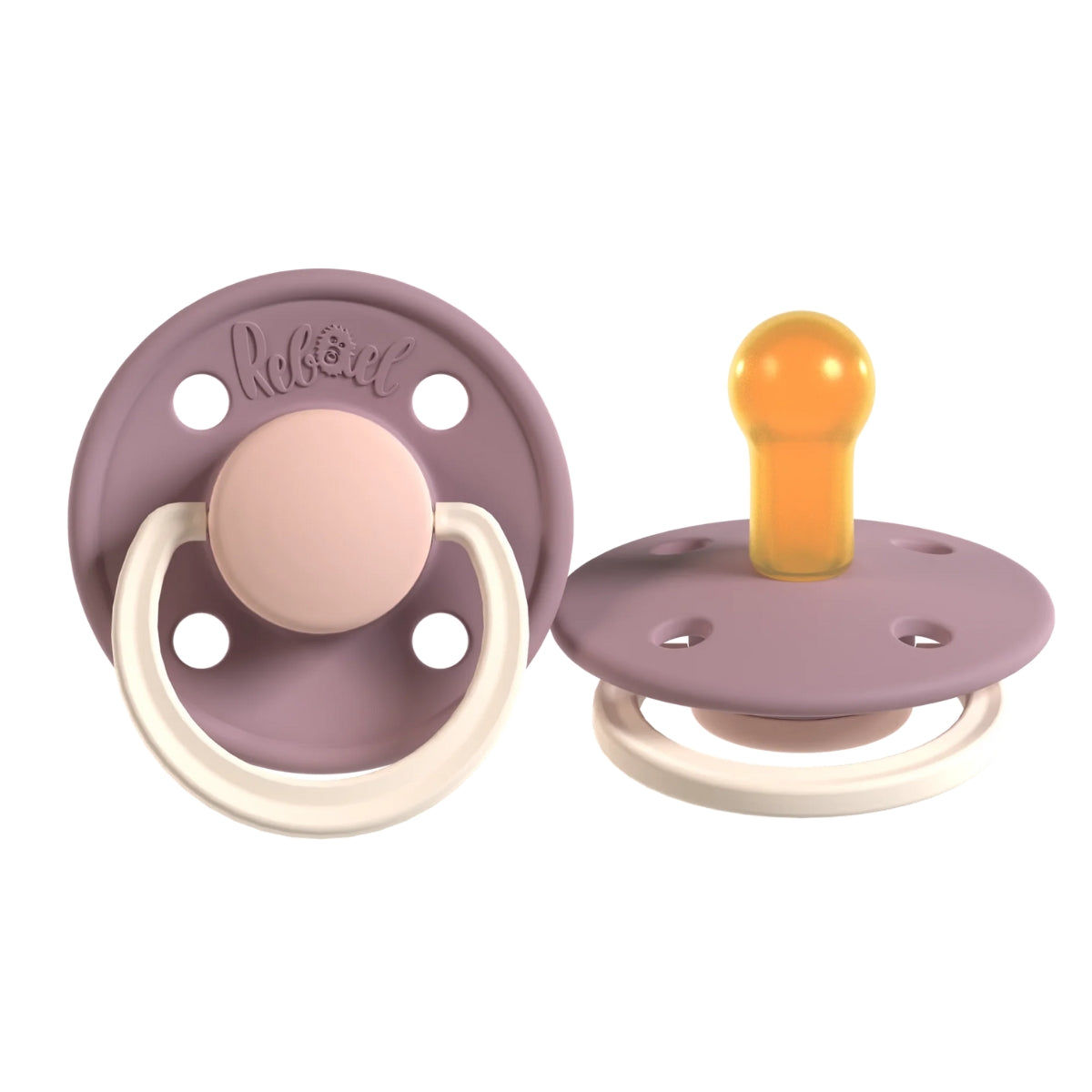 Rabael Duo Natural Rubber Round Pacifiers, 2pk - Misty Soft Mouse / Frosty Pearly Rhino (2 Sizes)