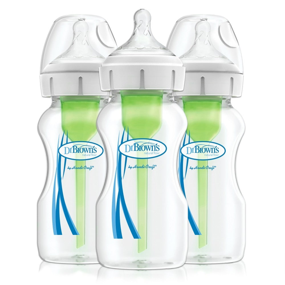 Dr. Brown's Options+ PLUS Wide-Neck Baby Bottle, 9oz (Level 1 Nipple) (3 pack)