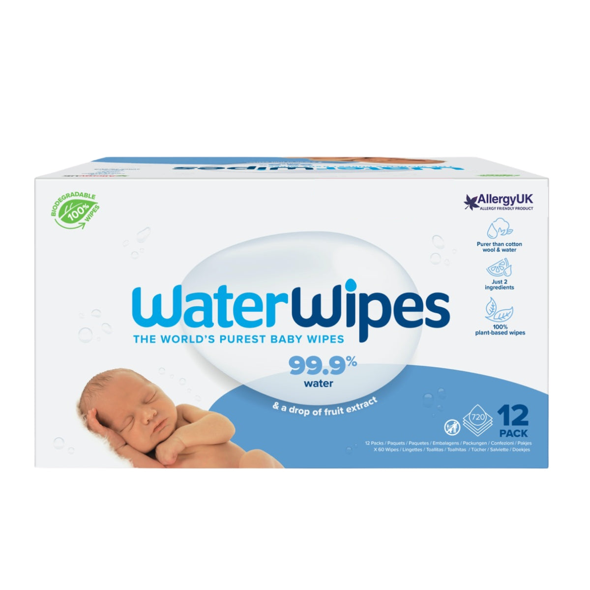 WaterWipes 99.9% Water Baby Wipes (12 pack x 60 wipes = 720 wipes) - exp 11/26