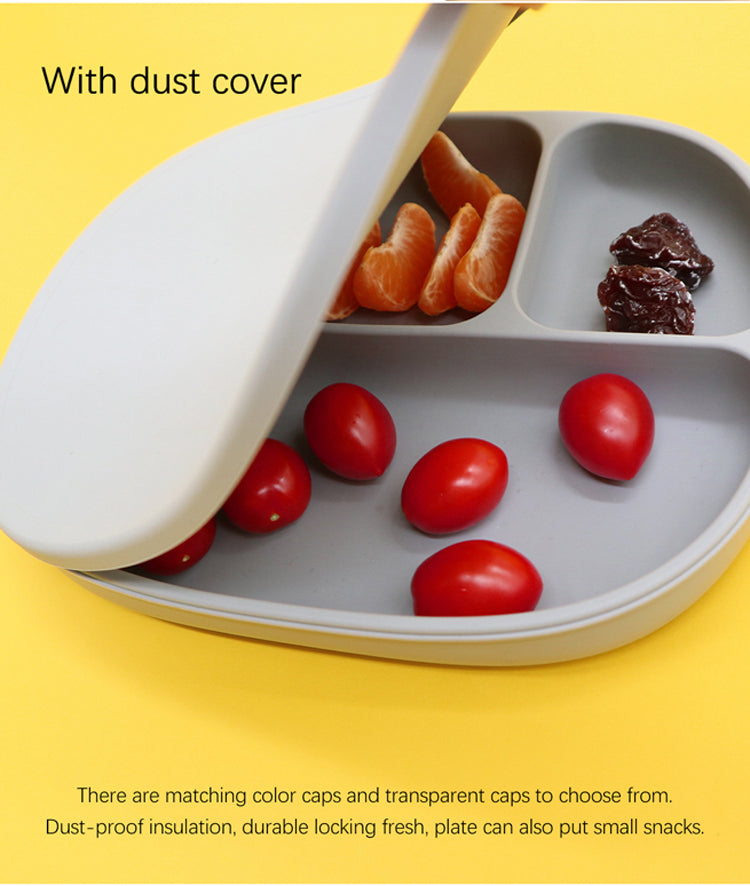 Biomom 4-Divided Silicone Suction Baby Plate with Cover (12 Colors)