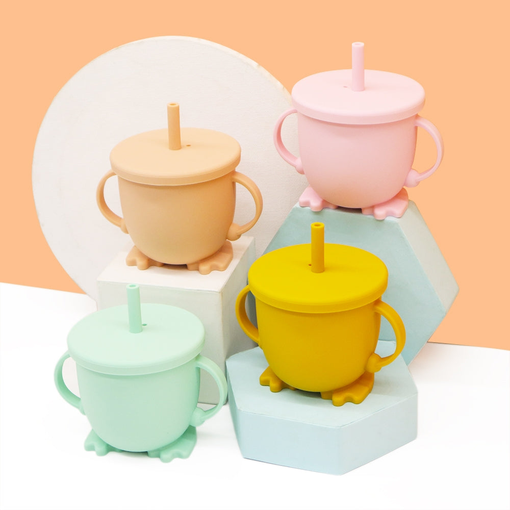 Biomom Happy Feet Silicone Straw Cup (5 Colours) - Pupsik Singapore