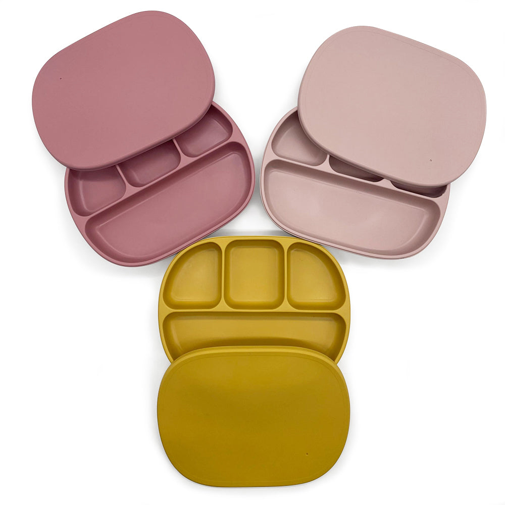 Biomom 4-Divided Silicone Suction Baby Plate with Cover (12 Colors)