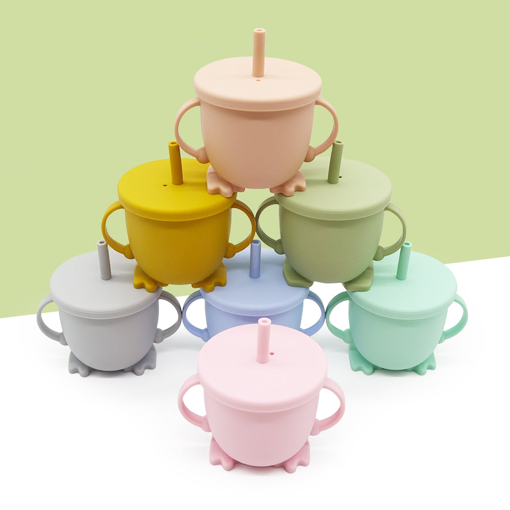 Biomom Happy Feet Silicone Straw Cup (5 Colours) - Pupsik Singapore