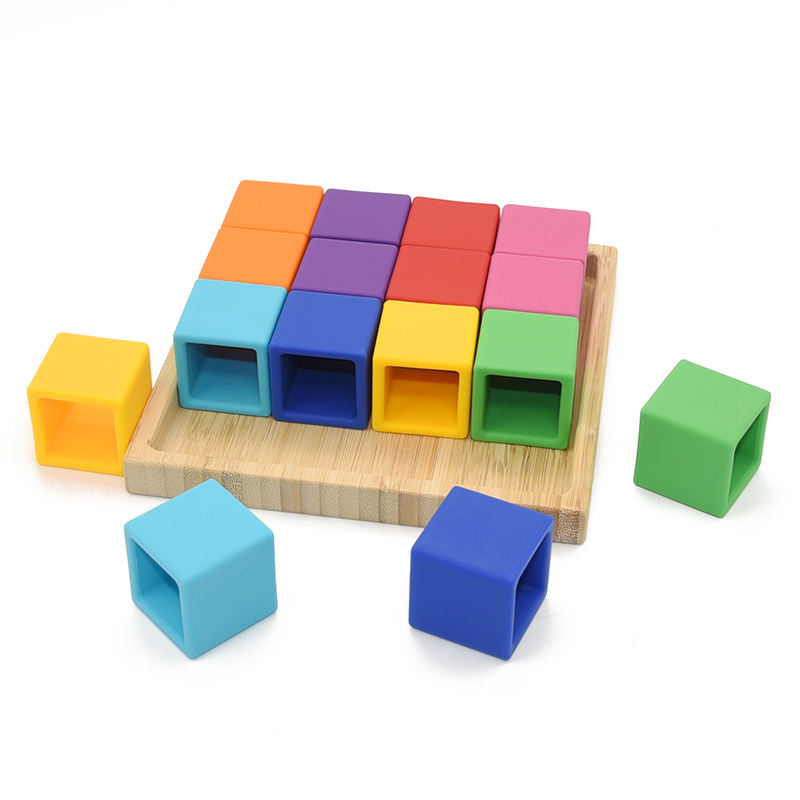Biomom Silicone Building Blocks, 16pcs - Rainbow