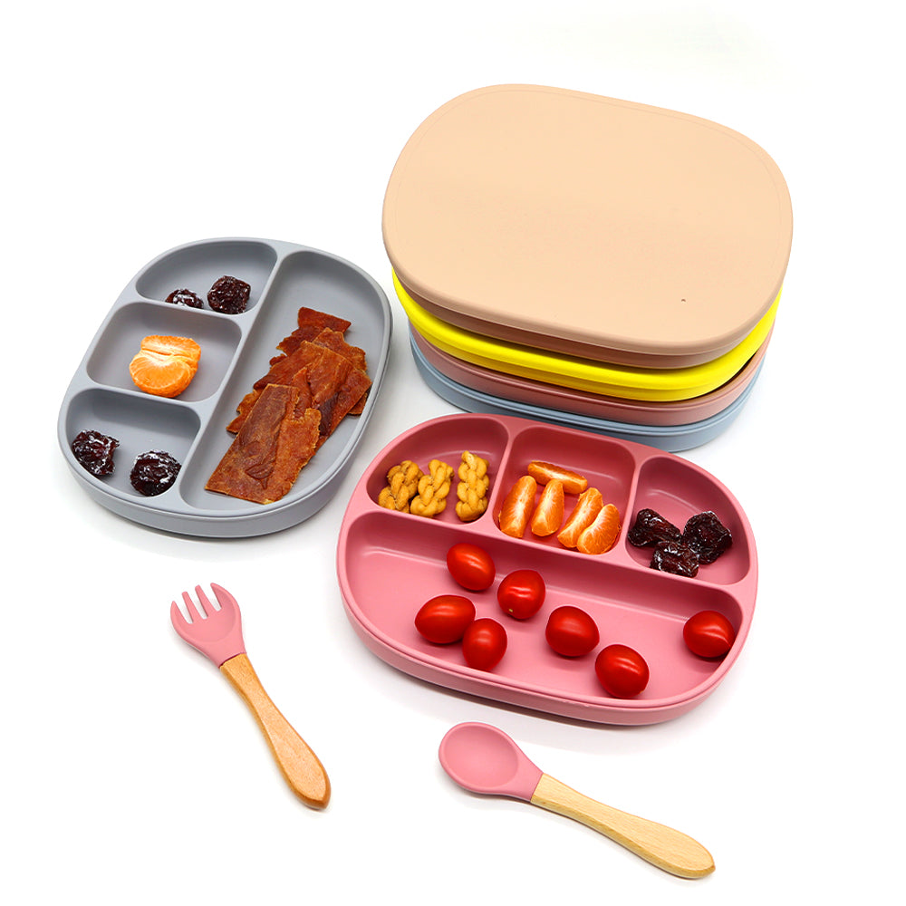 Biomom 4-Divided Silicone Suction Baby Plate with Cover (12 Colors)