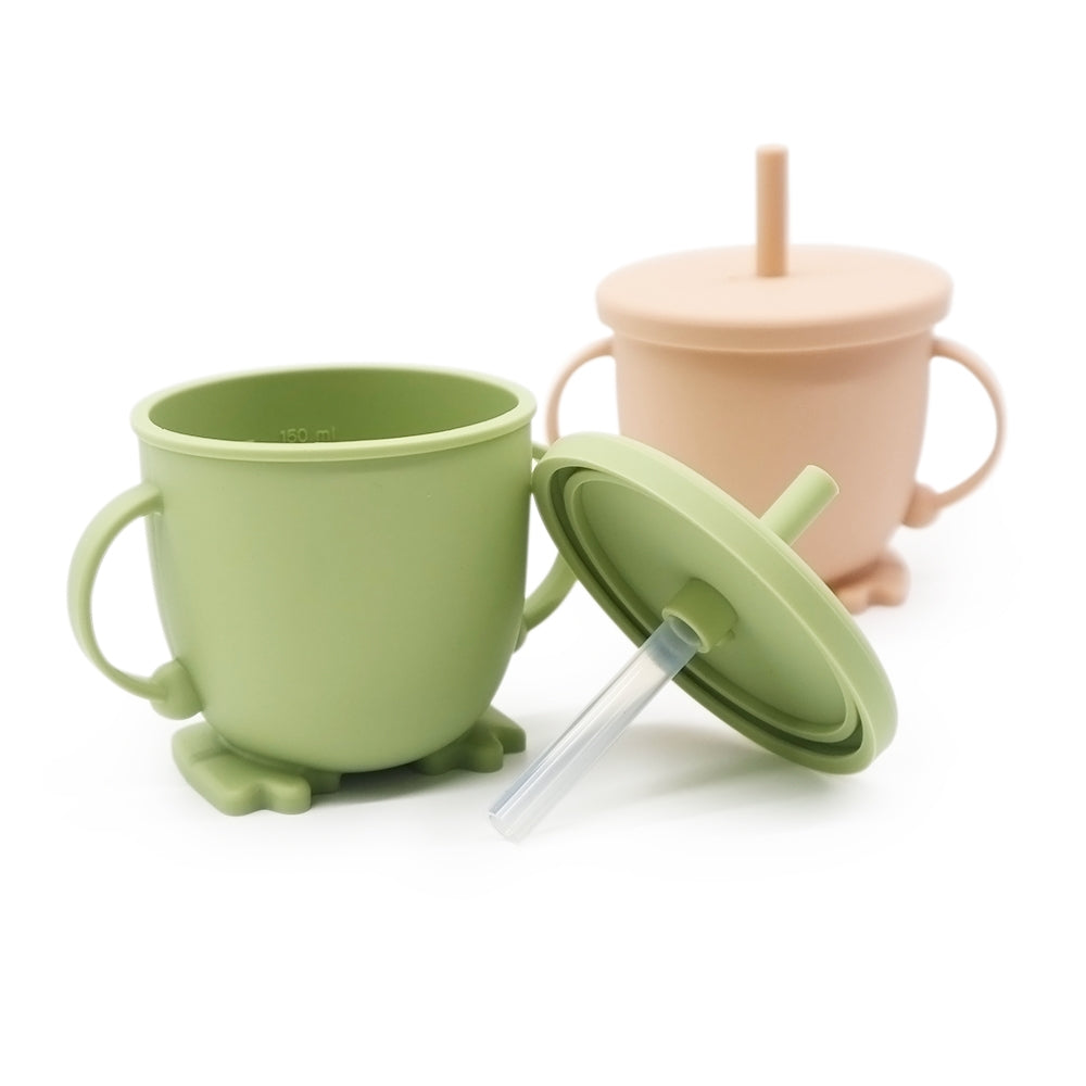 Biomom Happy Feet Silicone Straw Cup (5 Colours) - Pupsik Singapore