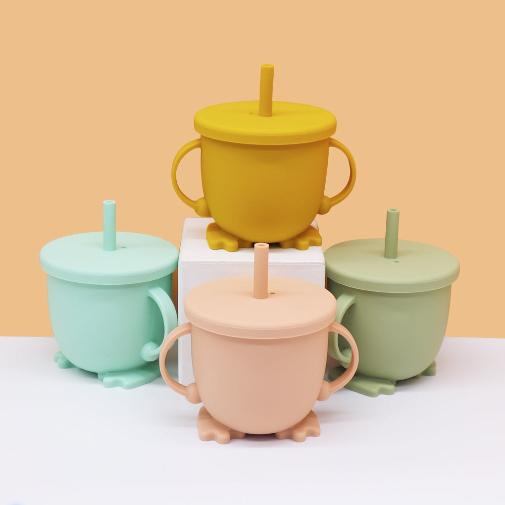 Biomom Happy Feet Silicone Straw Cup (5 Colours) - Pupsik Singapore