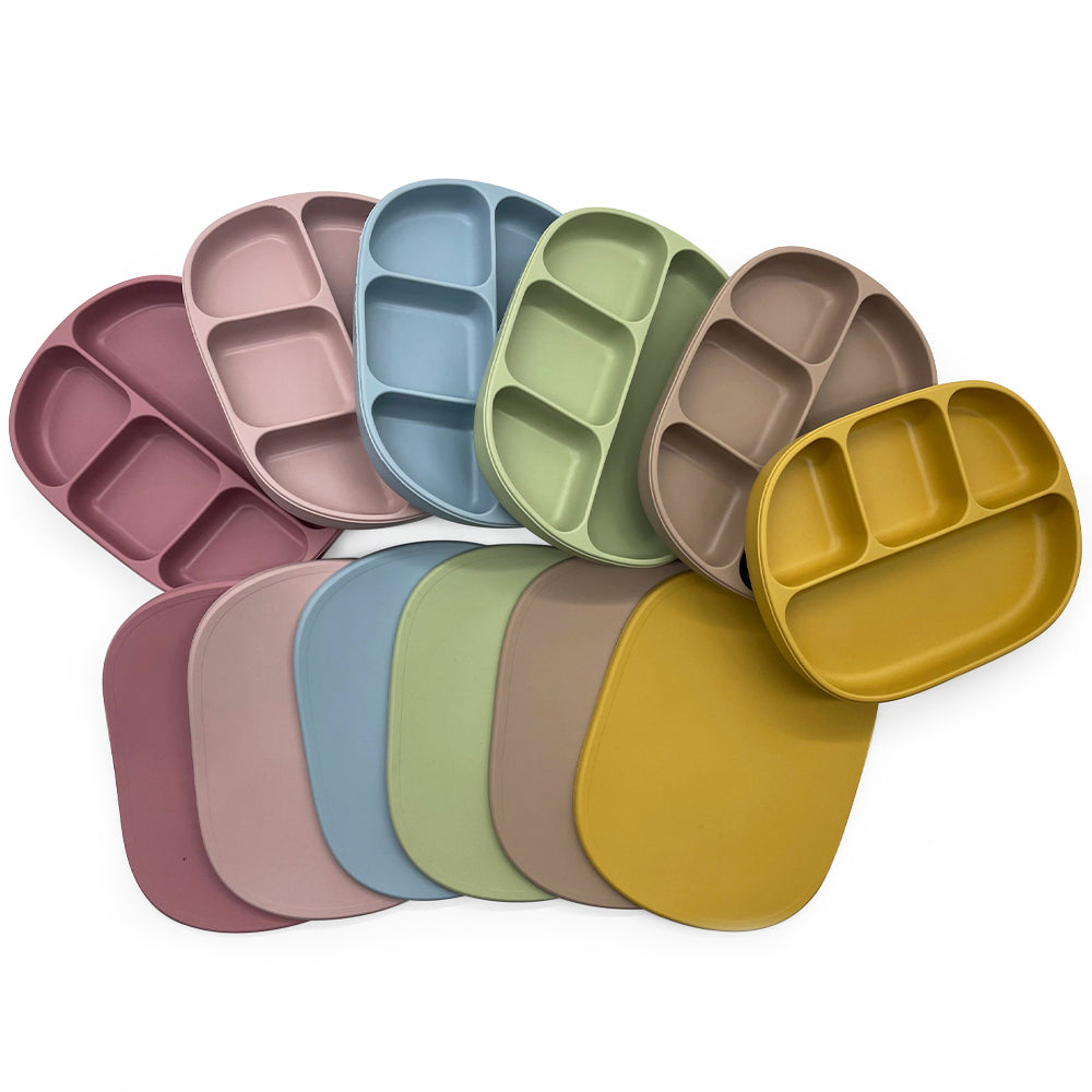 Biomom 4-Divided Silicone Suction Baby Plate with Cover (12 Colors)