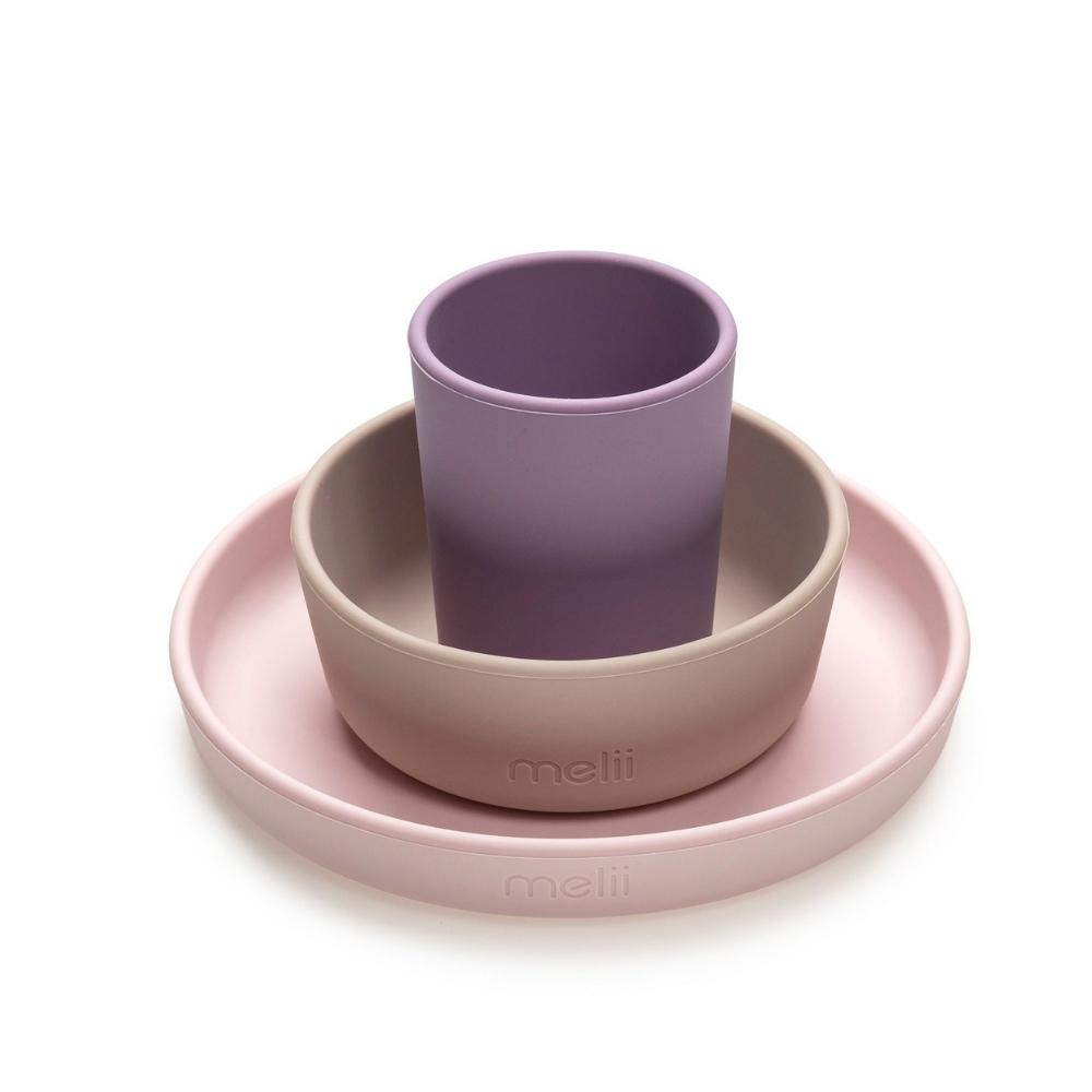Melii 3-Piece Silicone Meal Set - Purple, Grey Pink