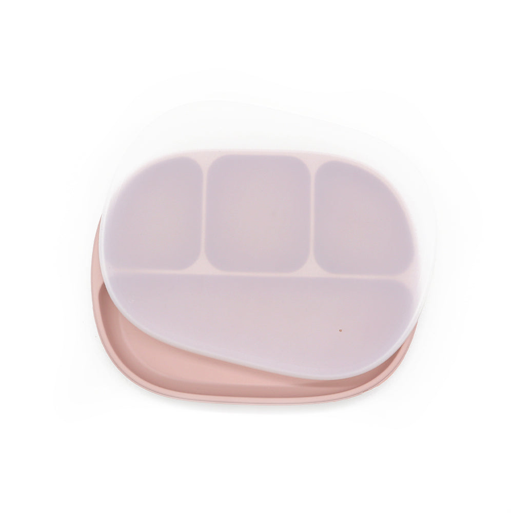 Biomom 4-Divided Silicone Suction Baby Plate with Translucent Cover (12 Colors) - Pupsik Singapore