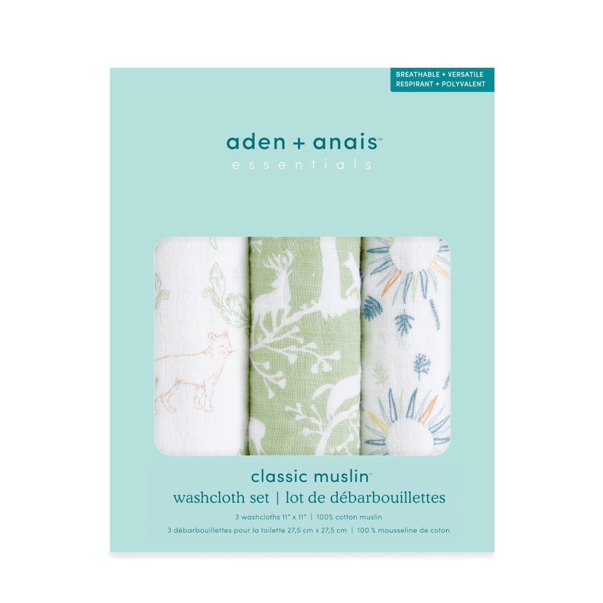 Aden Anais Essentials Cotton Muslin Washcloths, 3pk (7 designs) - Pupsik Singapore