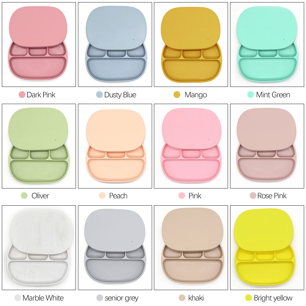 Biomom 4-Divided Silicone Suction Baby Plate with Cover (12 Colors)