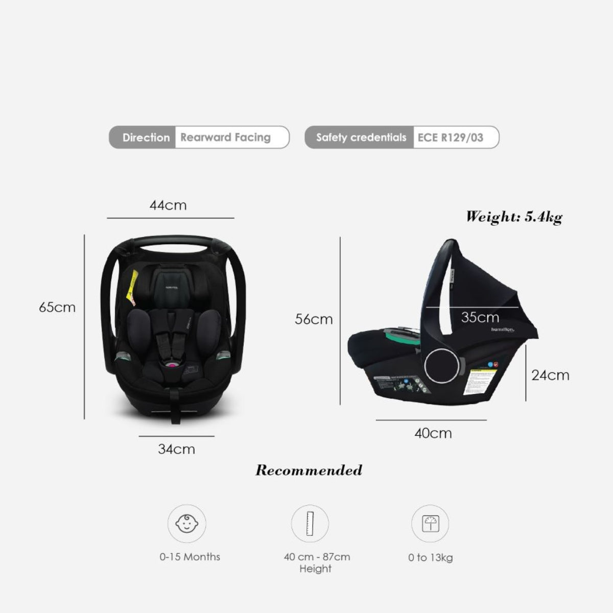 Hamilton Zeno Plus Infant Car Seat - Black