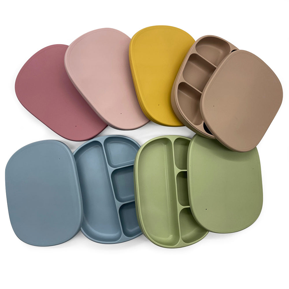 Biomom 4-Divided Silicone Suction Baby Plate with Cover (12 Colors)