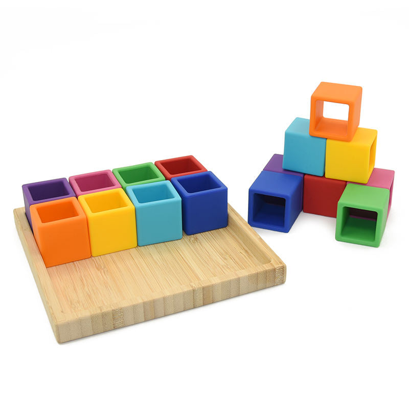 Biomom Silicone Building Blocks, 16pcs - Rainbow
