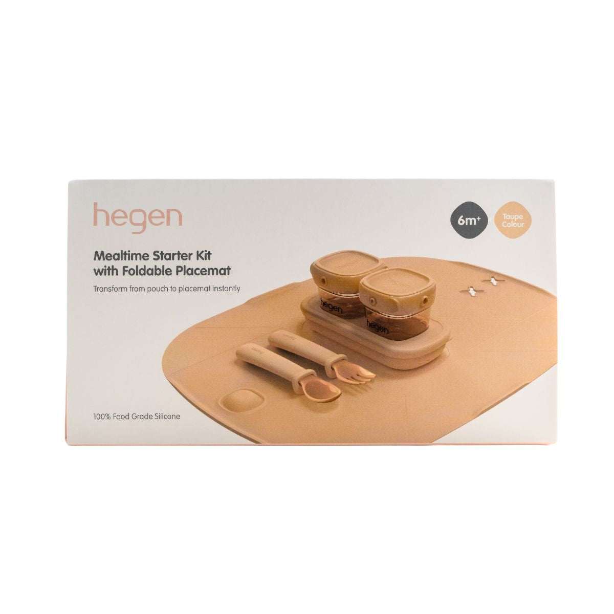 Hegen Mealtime Starter Kit with Foldable Placemat Taupe